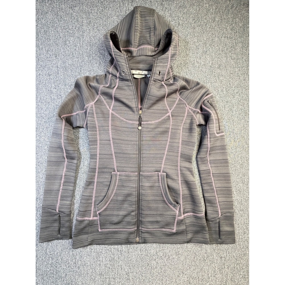 Athleta Womens Small Gray Zip Hoodie Thumbholes Stretch Athletic‎ Jacket